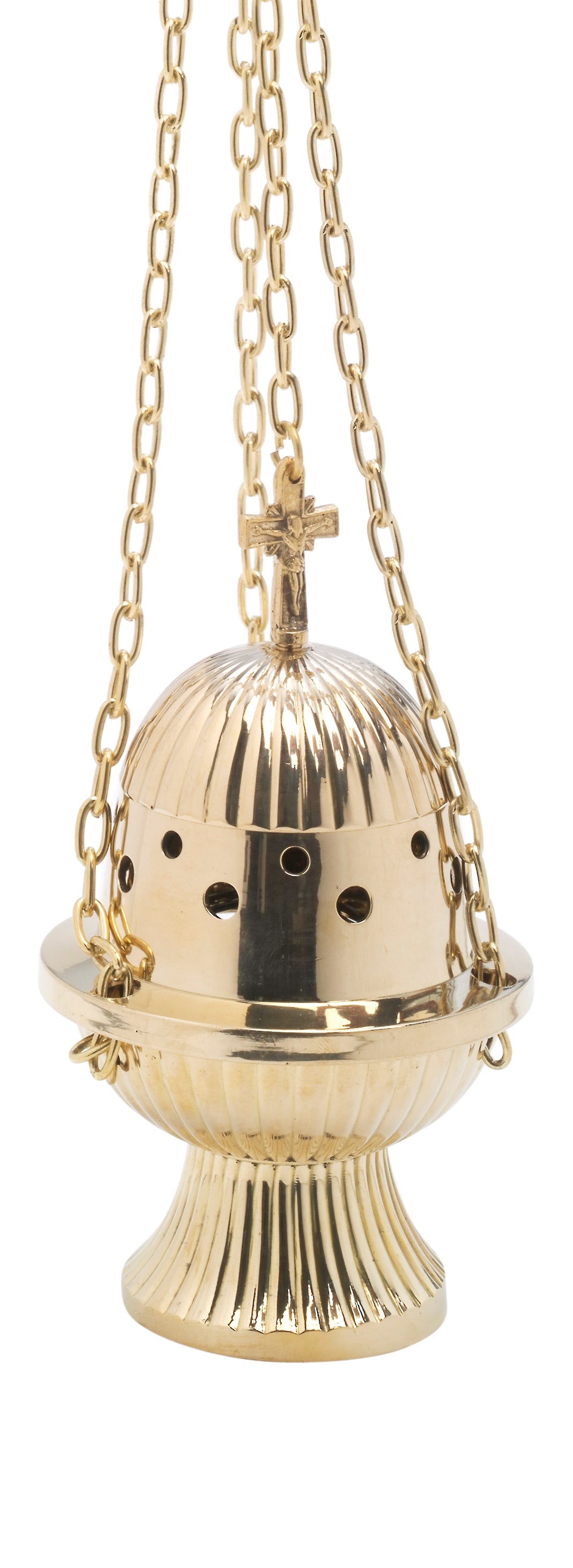 Turibolo con Croce in Ottone Dorato Lucido Altezza 18 cm