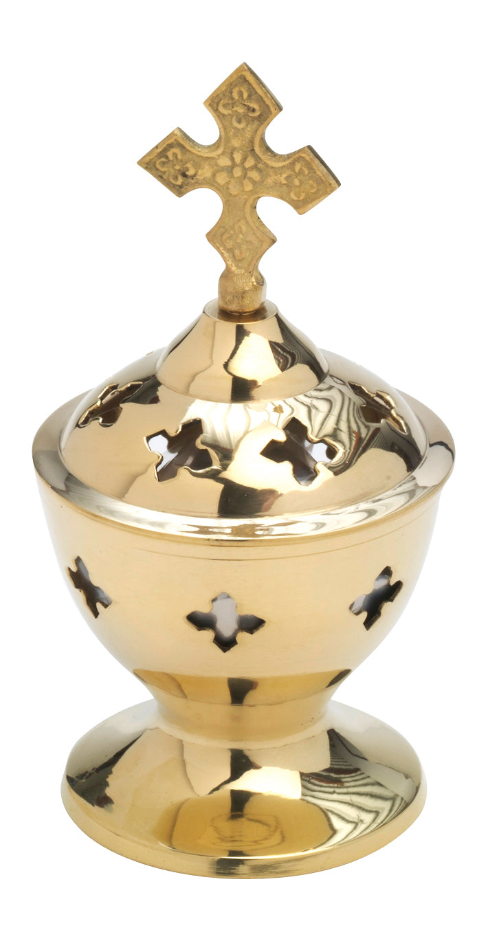 Turibolo con Croce in Ottone Dorato Lucido Altezza 13 cm