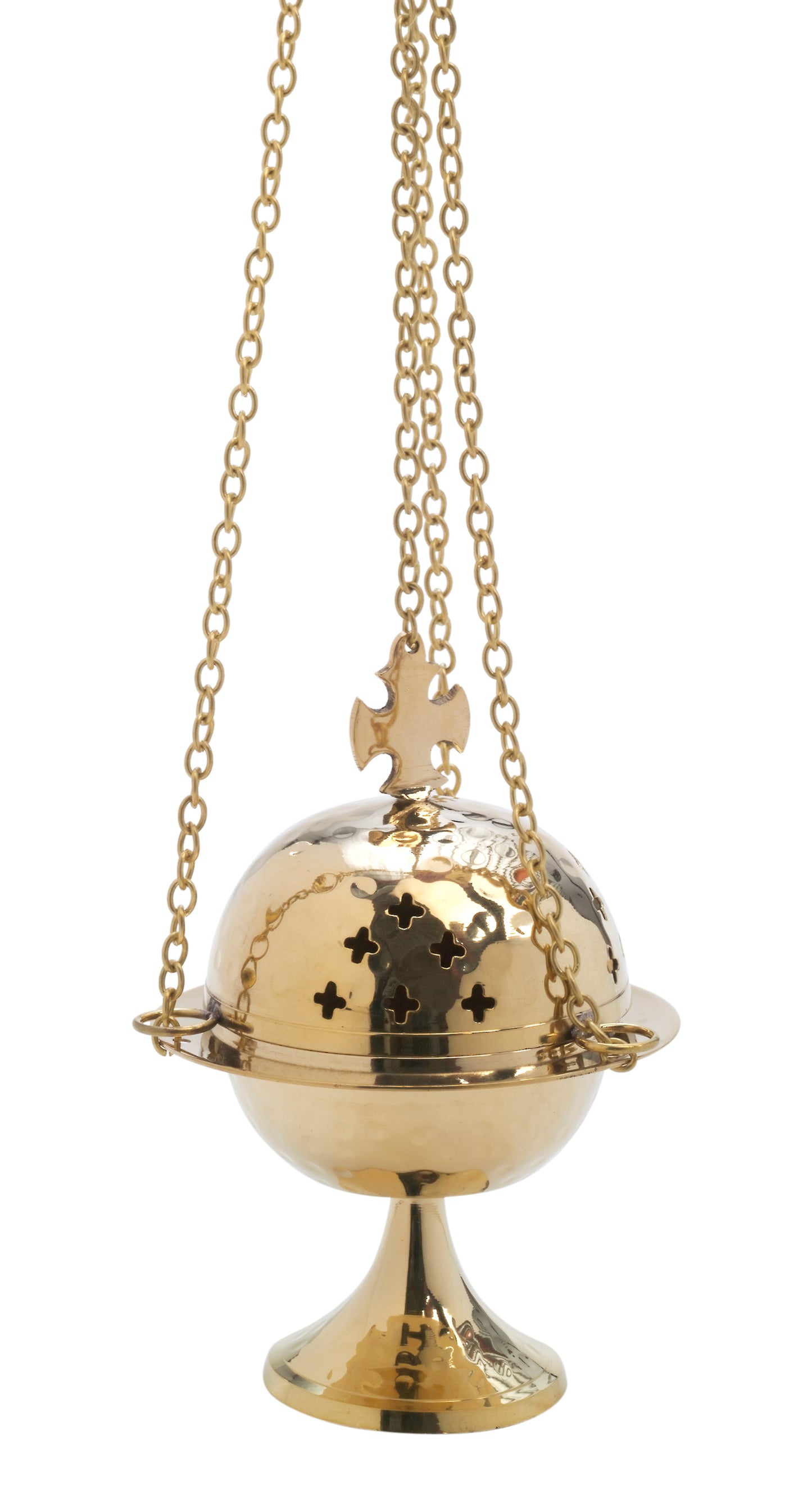 Turibolo con Croce in Ottone Dorato Lucido Altezza 15 cm