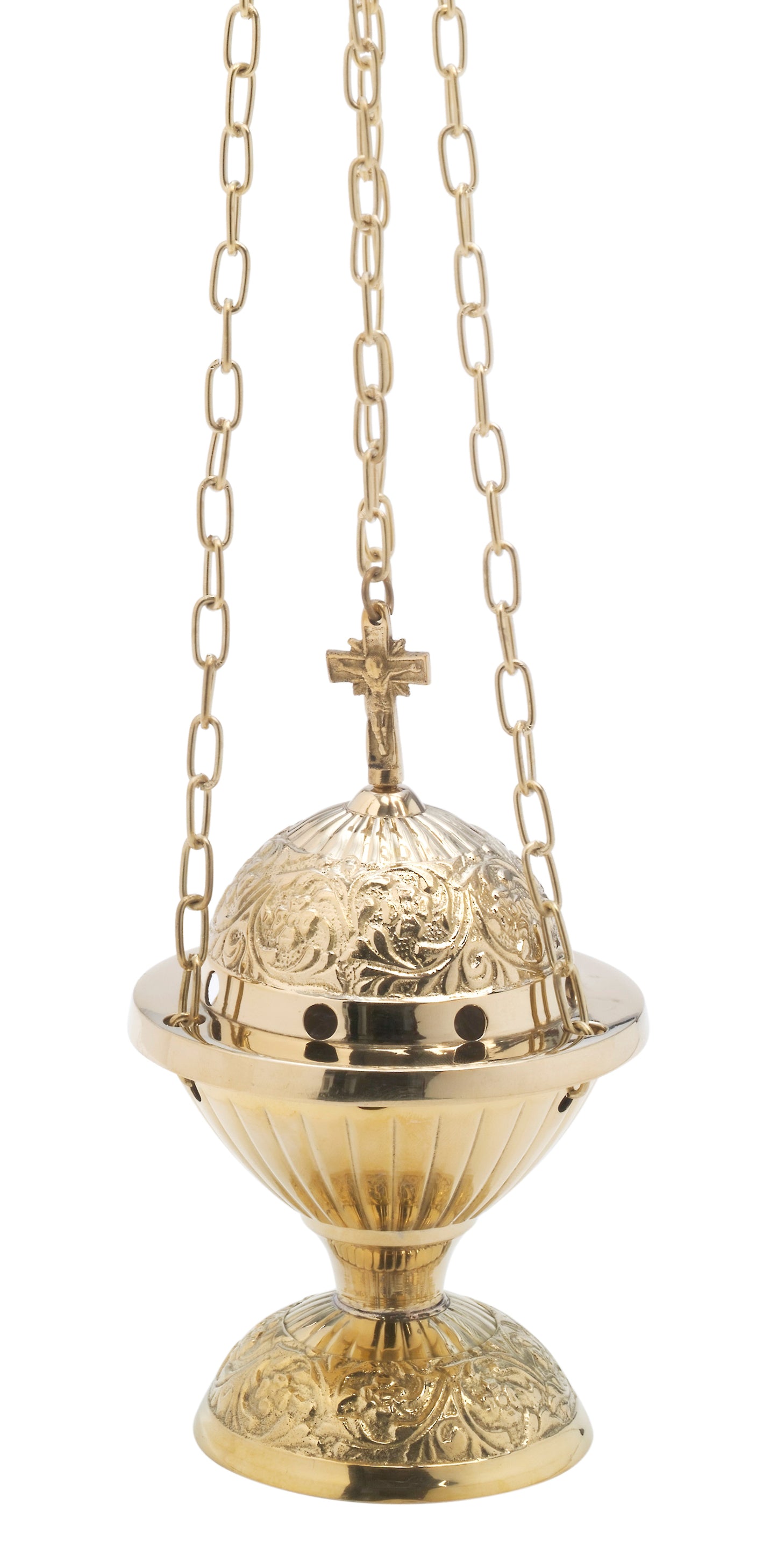 Turibolo con Croce in Ottone Dorato Lucido Altezza 18 cm