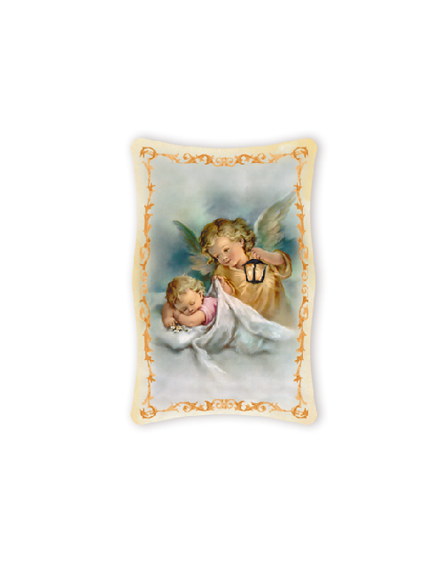Quadro da Parete Sagomato con Immagine Angeli Custodi Effetto Lucido Cornice e Decoro a Rilievo 25x40 cm