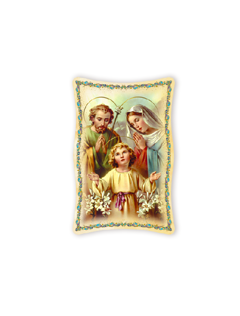Quadro da Parete Sagomato con Immagine Sacra Famiglia Effetto Lucido Cornice e Decoro a Rilievo 25x40 cm