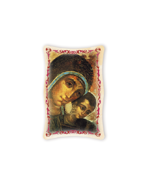 Quadro da Parete Sagomato con Immagine Madonna Bizantina con Bambino Effetto Lucido Cornice e Decoro a Rilievo 25x40 cm