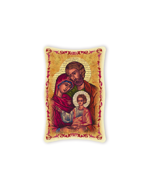 Quadro da Parete Sagomato con Immagine Sacra Famiglia Bizantina Effetto Lucido Cornice e Decoro a Rilievo 25x40 cm