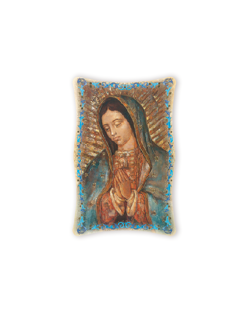 Quadro da Parete Sagomato con Immagine Madonna di Guadalupe Effetto Lucido Cornice e Decoro a Rilievo 25x40 cm