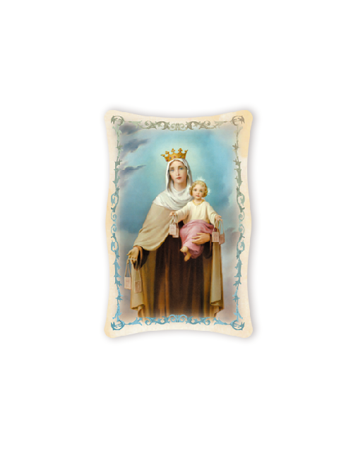 Quadro da Parete Sagomato con Immagine Madonna del Carmine Effetto Lucido Cornice e Decoro a Rilievo 25x40 cm