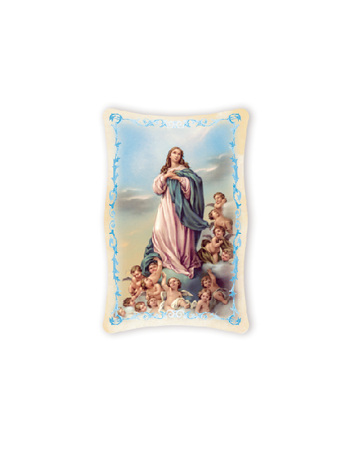 Quadro da Parete Sagomato con Immagine Madonna Assunta Effetto Lucido Cornice e Decoro a Rilievo 25x40 cm