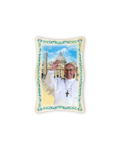 Quadro da Parete Sagomato con Immagine Papa Francesco Effetto Lucido Cornice e Decoro a Rilievo 25x40 cm