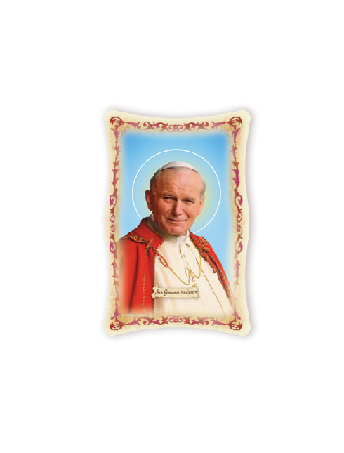 Quadro da Parete Sagomato con Immagine Papa Giovanni Paolo II Effetto Lucido Cornice e Decoro a Rilievo 25x40 cm