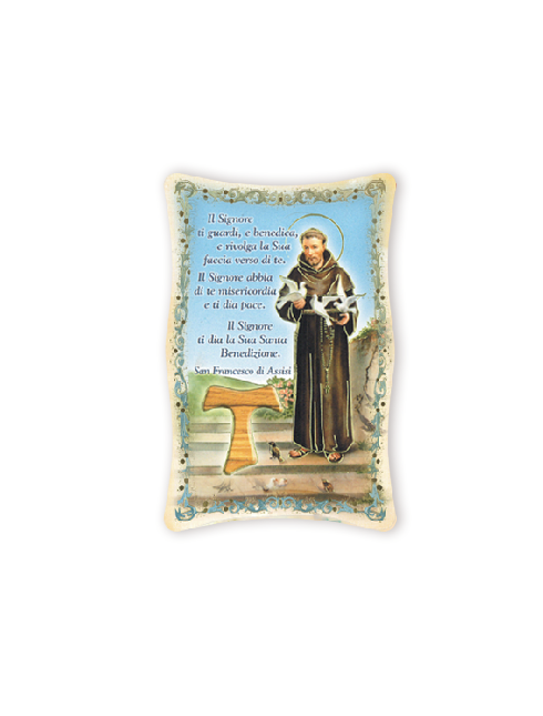 Quadro da Parete Sagomato con Immagine San Francesco d'Assisi Effetto Lucido Cornice e Decoro a Rilievo 25x40 cm