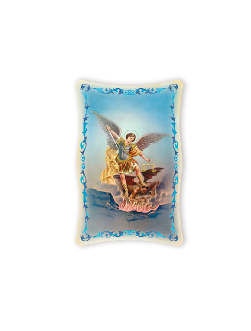 Quadro da Parete Sagomato con Immagine San Michele Arcangelo Effetto Lucido Cornice e Decoro a Rilievo 25x40 cm