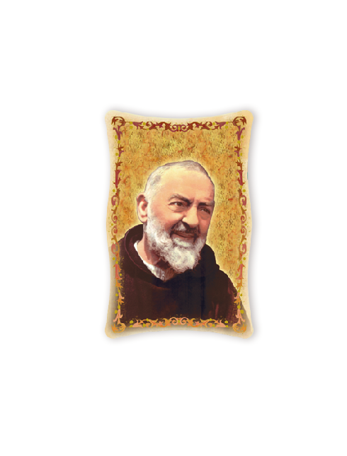 Quadro da Parete Sagomato con Immagine San Pio da Pietrelcina Effetto Lucido Cornice e Decoro a Rilievo 25x40 cm