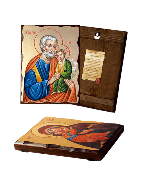Quadro Icona Ortodossa San Giuseppe in Legno Massello con Foglia Oro