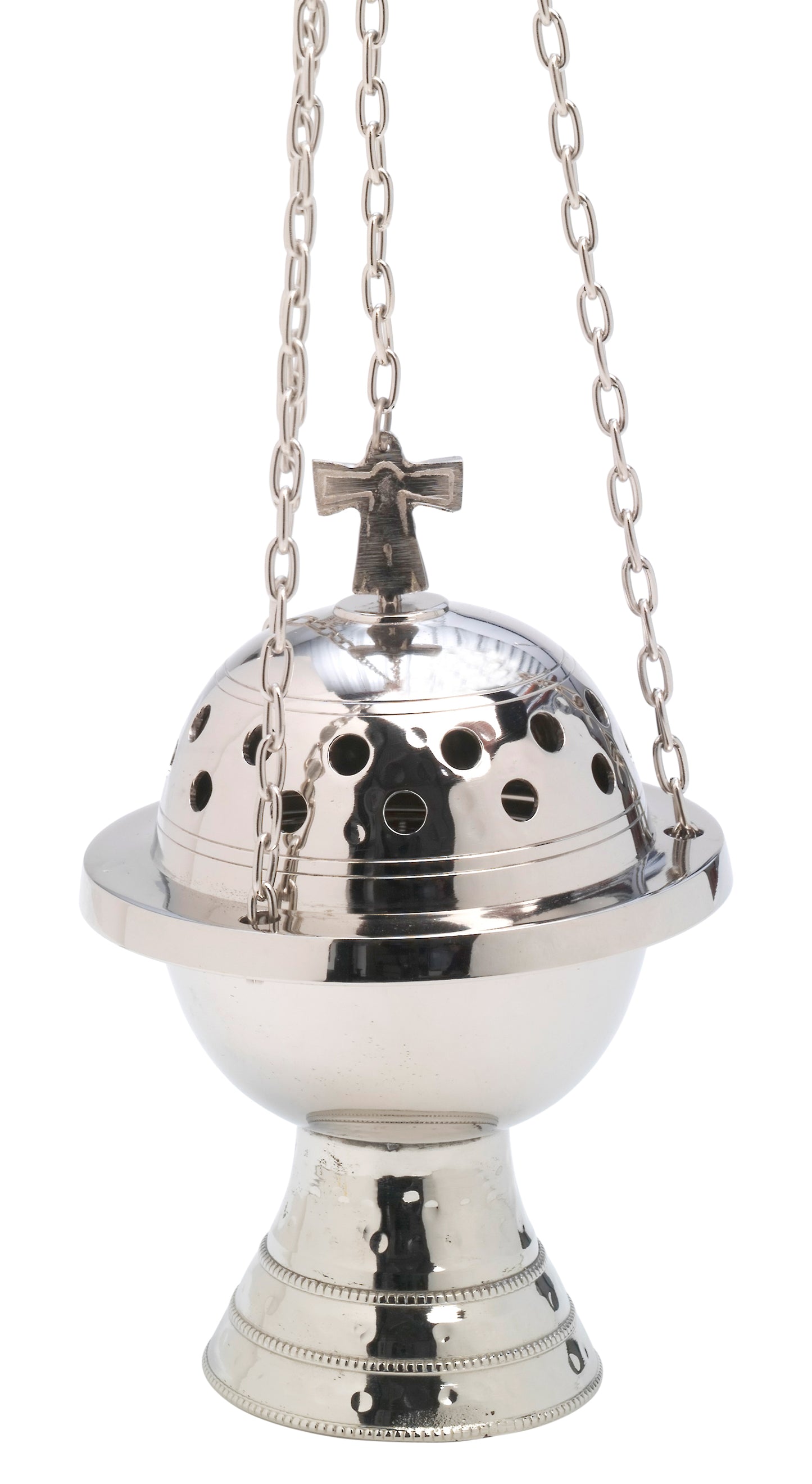 Turibolo con Croce in Ottone Argentato Lucido Altezza 19 cm