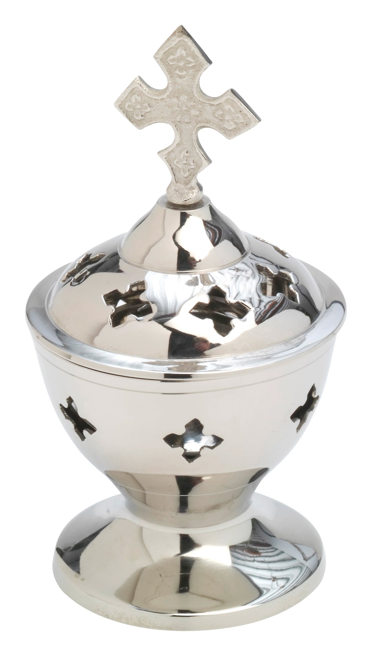 Turibolo con Croce in Ottone Argentato Lucido Altezza 13 cm