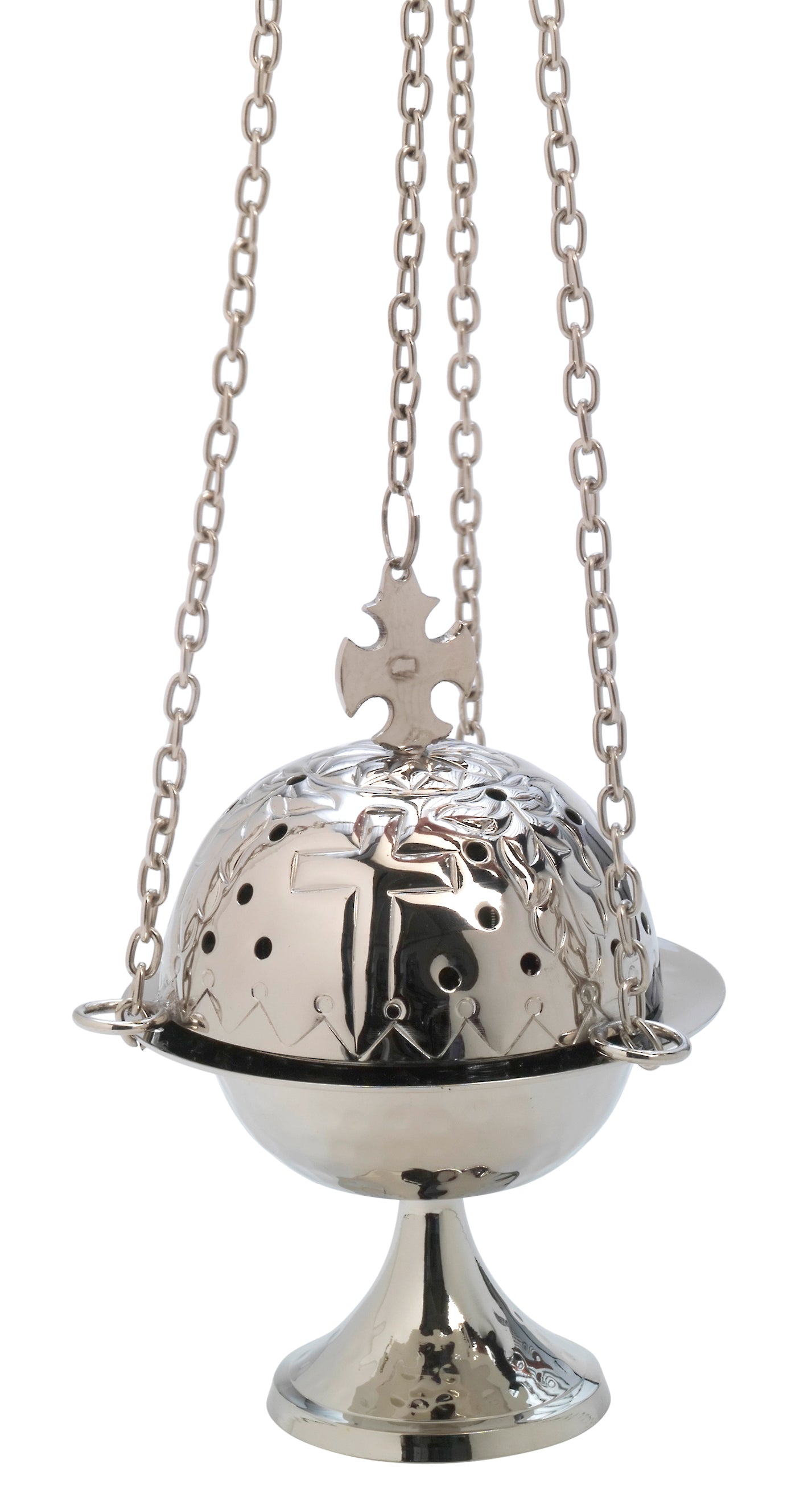 Turibolo con Croce in Ottone Argentato Lucido Altezza 16 cm