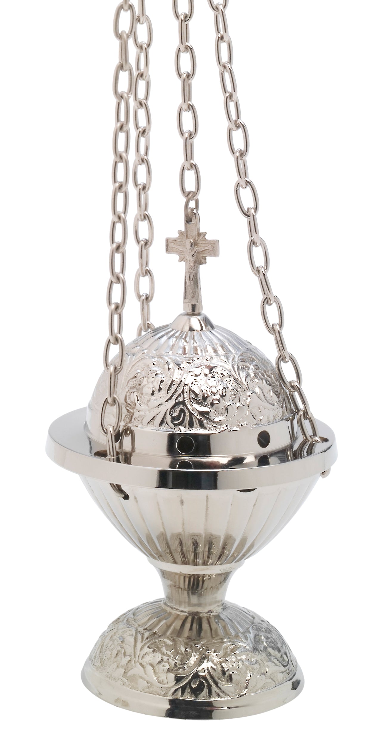 Turibolo con Croce in Ottone Argentato Lucido Altezza 18 cm
