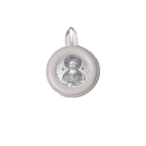 Sopraculla in Pelle Tondo con Placca in Argento con Gesù Maestro