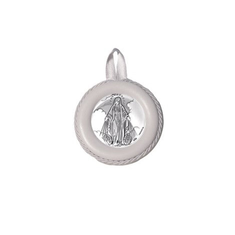 Sopraculla in Pelle Tondo con Placca in Argento con Madonna Miracolosa