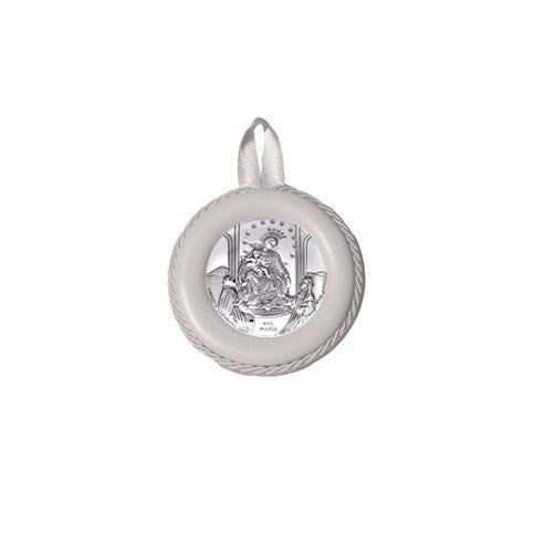 Sopraculla in Pelle Tondo con Placca in Argento con Madonna di Pompei