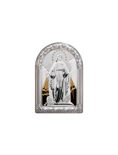 Quadretto Madonna Miracolosa con Placca in Bilaminato d'Argento 10 x 16 cm