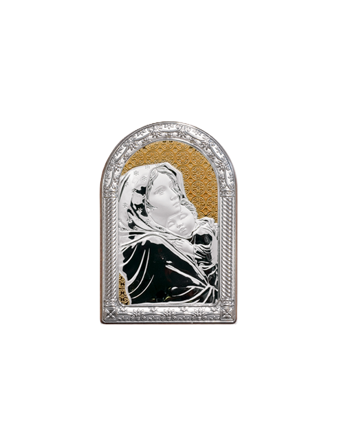 Quadretto Madonna con Bambino con Placca in Bilaminato d'Argento 10 x 16 cm