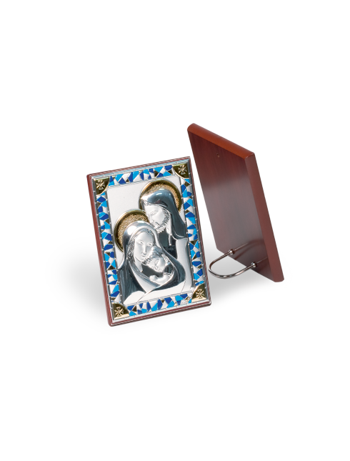 Quadretto Sacra Famiglia con Retro in Legno e Placca in Argento Bilaminato 8 x 11 cm