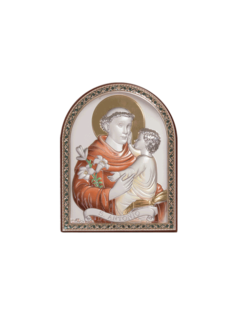 Quadro in Legno Sant'Antonio da Padova con Placca in Argento Bilaminato