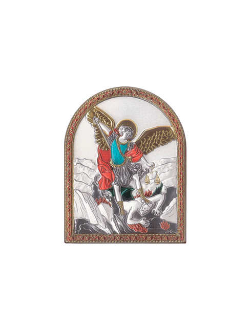 Quadro in Legno San Michele Arcangelo con Placca in Argento Bilaminato