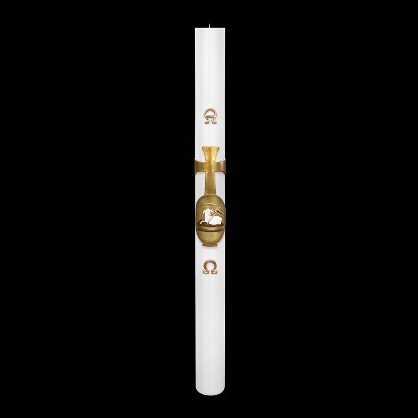 Cero Pasquale Bianco 80x1200 mm Decoro Bassorilievo Agnello con Anno Applicato e con Rinforzo