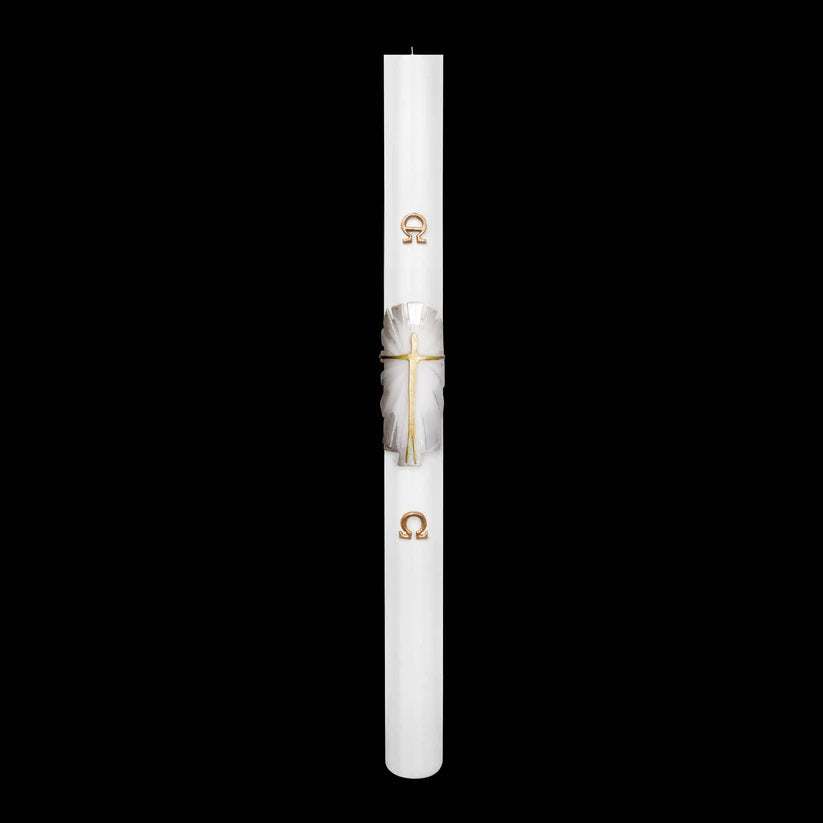 Cero Pasquale Bianco 80x1200 mm Decoro Bassorilievo Risorto Stilizzato con Anno Applicato e con Rinforzo