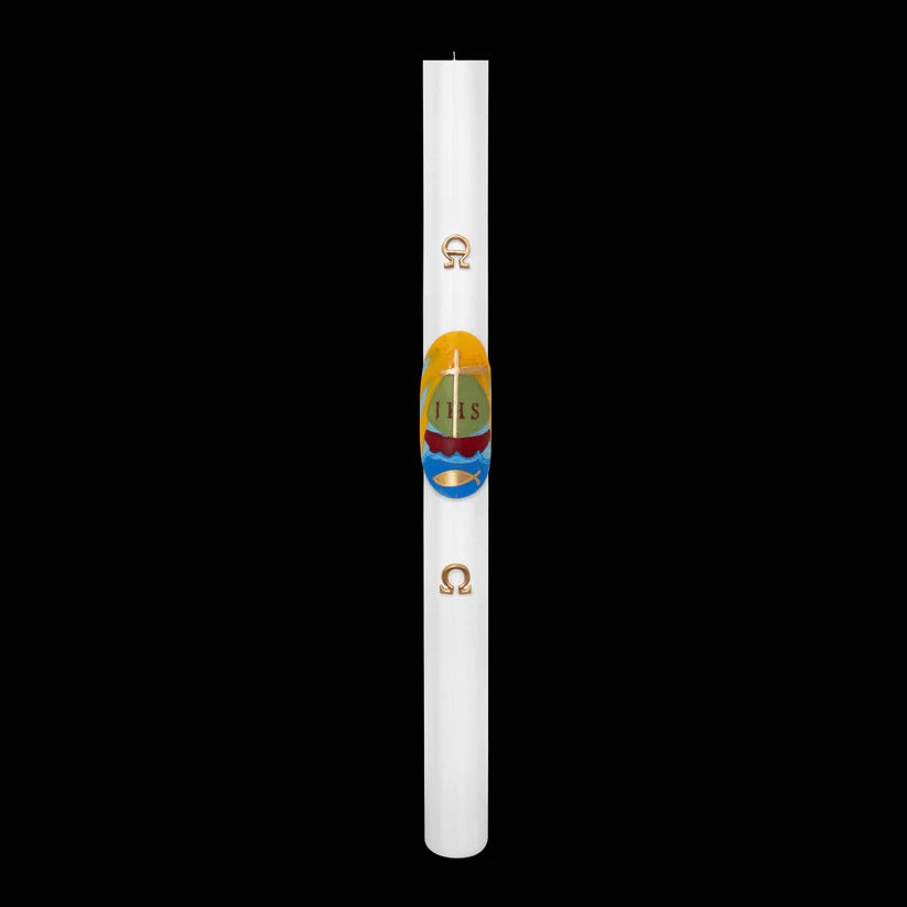 Cero Pasquale Bianco 80x1200 mm Decoro Bassorilievo Barca con Anno Applicato e con Rinforzo
