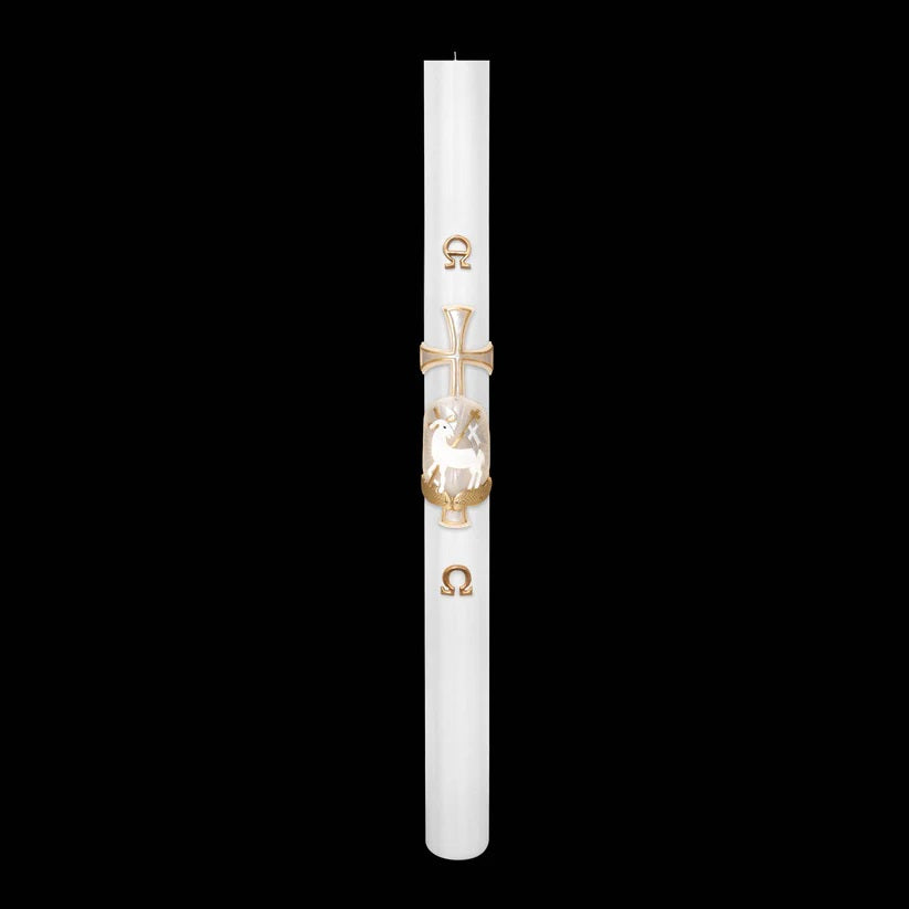 Cero Pasquale Bianco 80x1200 mm Decoro Bassorilievo Agnello con Anno Applicato e con Rinforzo