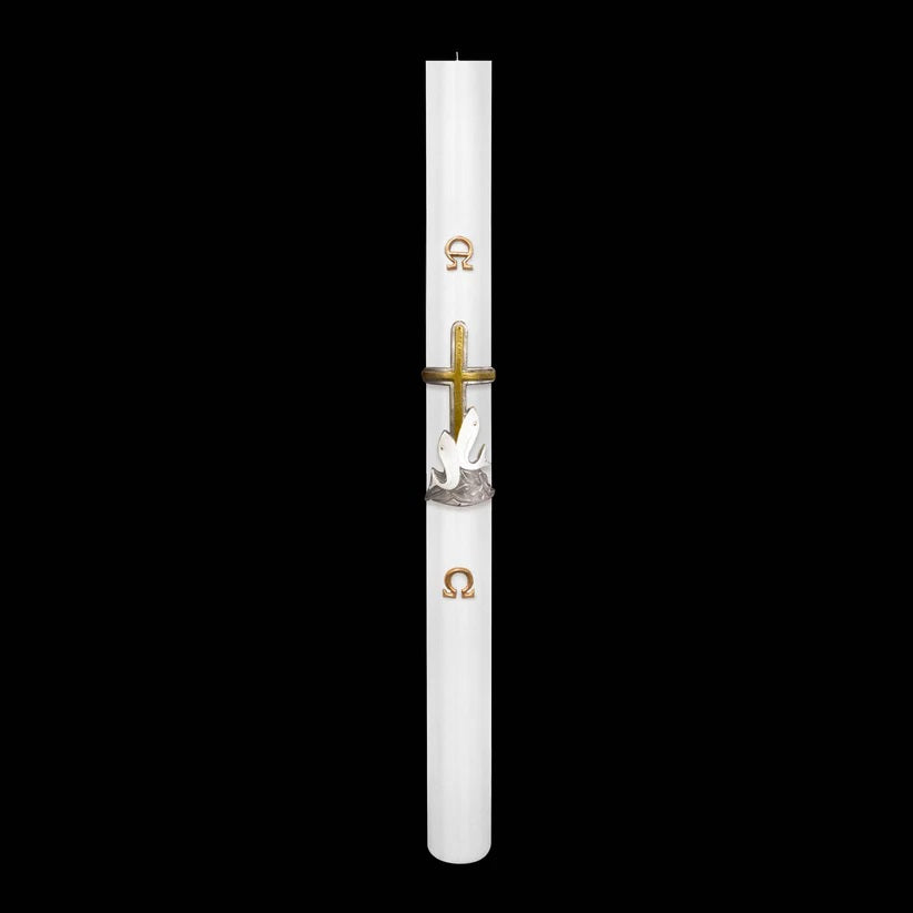 Cero Pasquale Bianco 80x1200 mm Decoro Bassorilievo Pesci con Anno Applicato e con Rinforzo