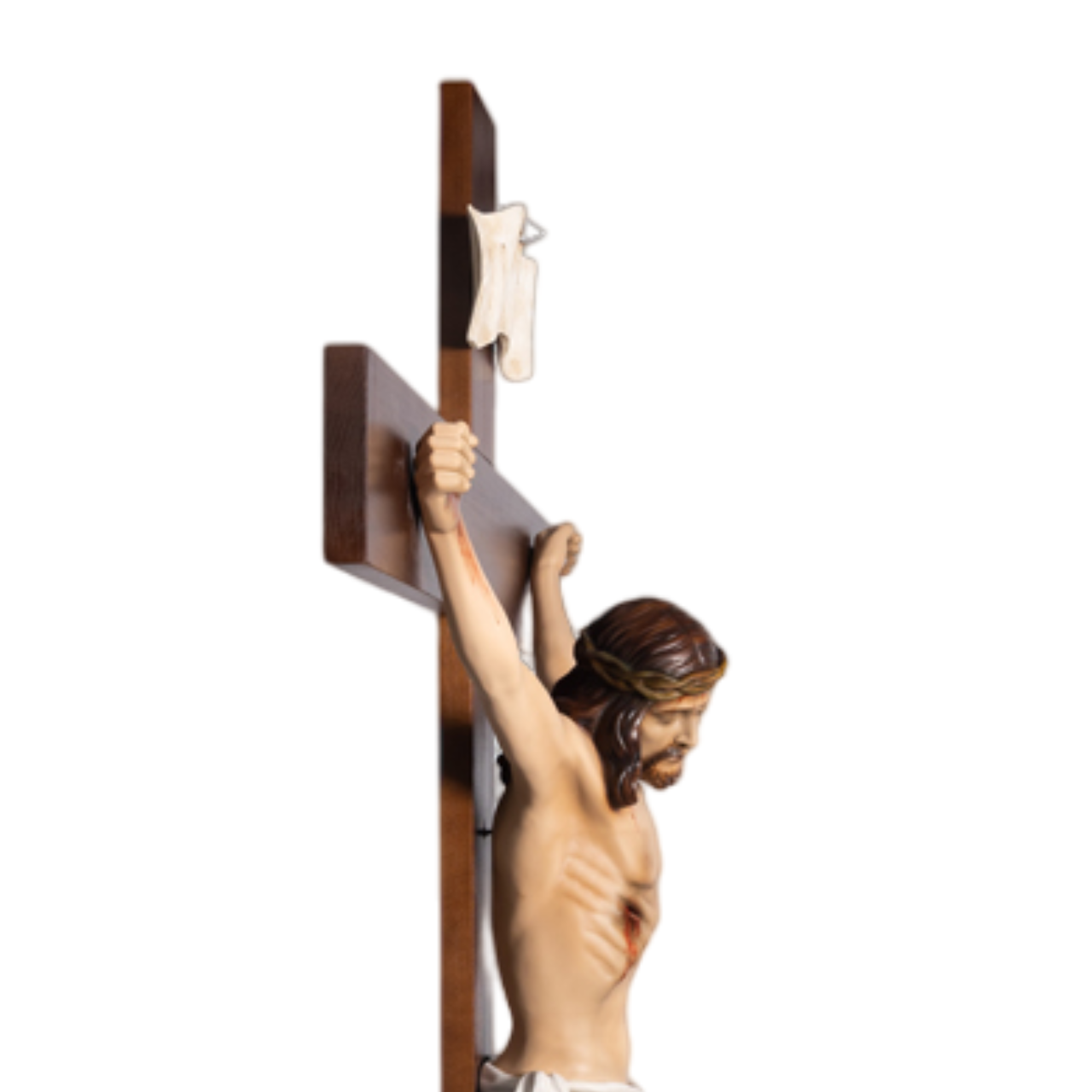 Crocifisso Croce in Legno 220 x 108 con Cristo 100 cm da Appendere in Resina