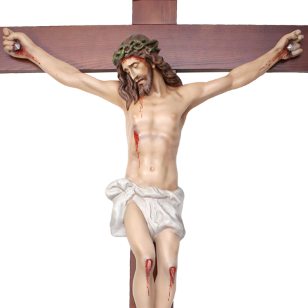 Crocifisso Croce in Legno 220 x 120 con Cristo 105 cm da Appendere in Vetroresina