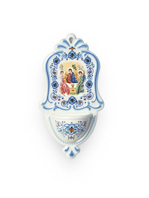 Acquasantiera Santissima Trinità in Polimero Effetto Ceramica 15 Centimetri