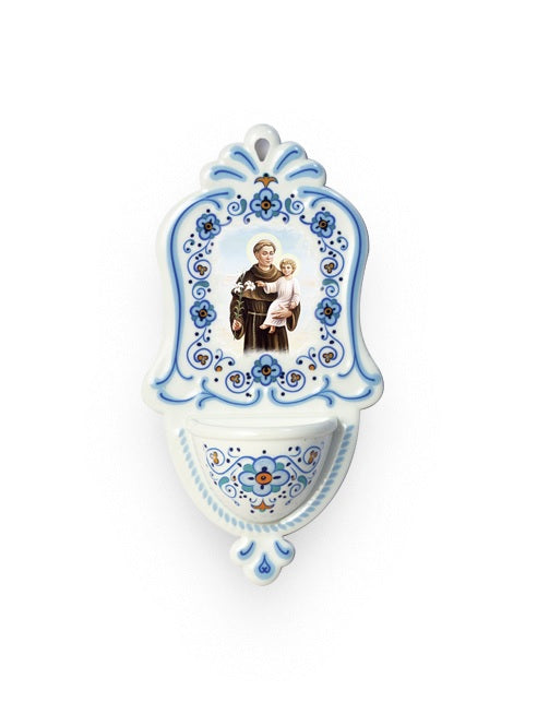 Acquasantiera Sant'Antonio da Padova in Polimero Effetto Ceramica 15 Centimetri