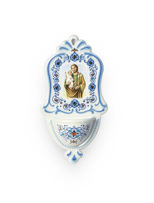 Acquasantiera San Giuseppe in Polimero Effetto Ceramica 15 Centimetri