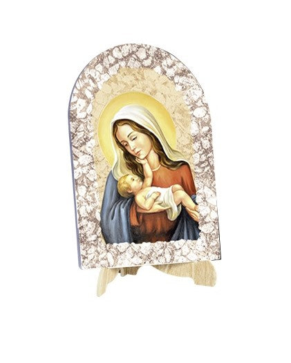 Quadro Madonna con Bambino Effetto Pietra Dipinta con Soggetto a Stampa e Supporto
