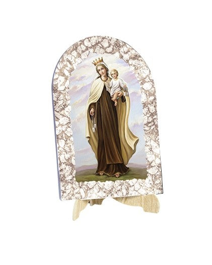 Quadro Madonna del Carmine Effetto Pietra Dipinta con Soggetto a Stampa e Supporto