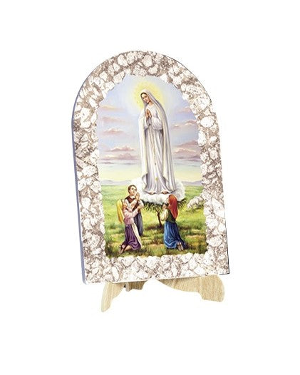 Quadro Madonna di Fatima Effetto Pietra Dipinta con Soggetto a Stampa e Supporto