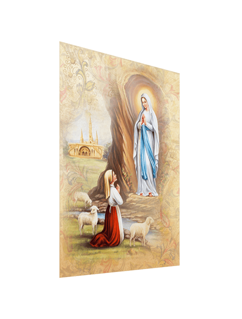 Quadro Tela Madonna Lourdes e Bernadette con Effetto Dipinto