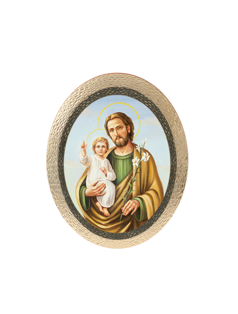 Quadro Ovale San Giuseppe in Polimero Effetto Legno Sfaccettato
