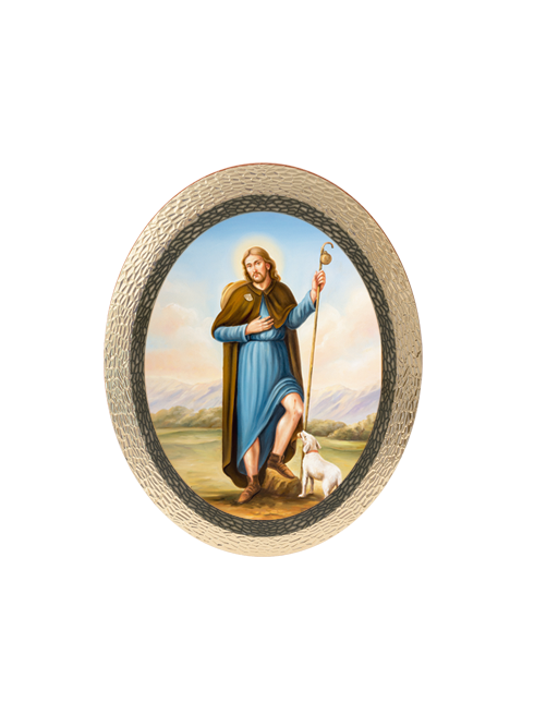 Quadro Ovale San Rocco in Polimero Effetto Legno Sfaccettato
