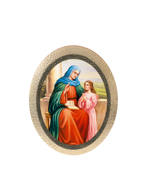 Quadro Ovale Sant'Anna in Polimero Effetto Legno Sfaccettato