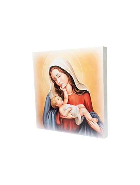 Quadro Tela con Effetto Dipinto Madonna con Bambino 50 x 50 cm