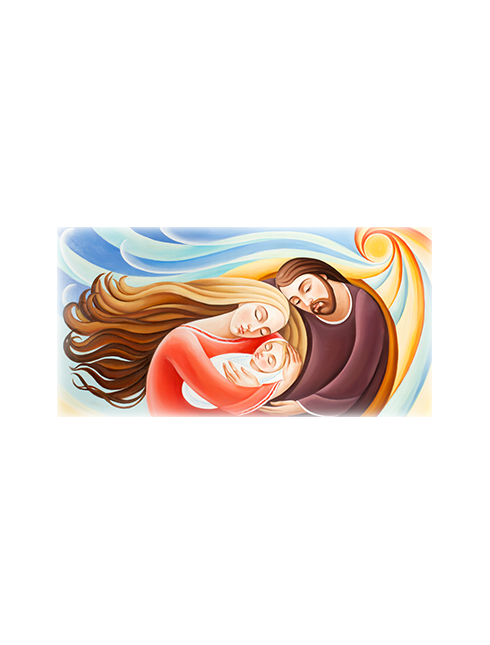 Quadro Tela con Effetto Dipinto Sacra Famiglia Stilizzata 50 x 100 cm