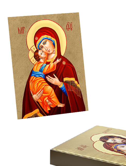 Quadro Madonna con Bambino in Foglia Oro con Telaio in Legno 30x40 cm