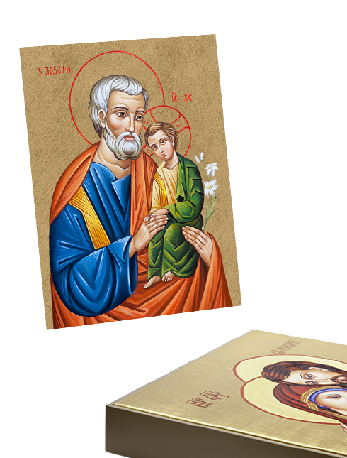Quadro San Giuseppe in Foglia Oro con Telaio in Legno 30x40 cm